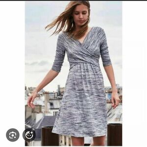 Anthropologie AMADI Long Sleeve Heathered Gray faux cross over Dress